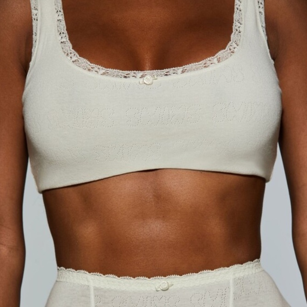 NEW- Skims Lace Pointelle Logo Bralette in Bone
